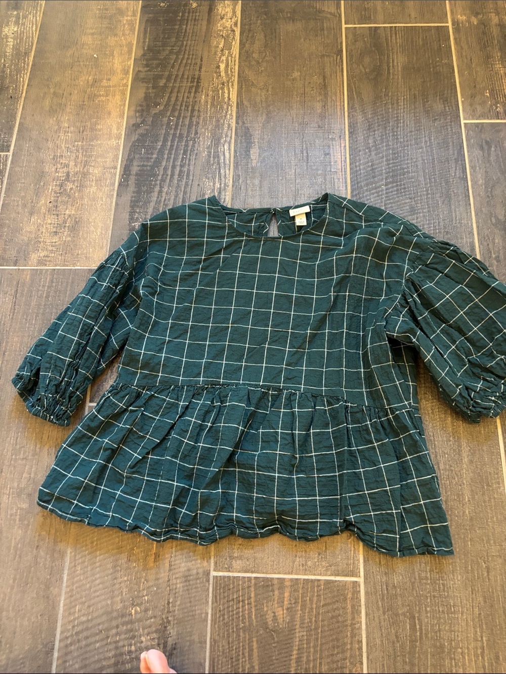 a new day Green Windowpane Peplum Blouse